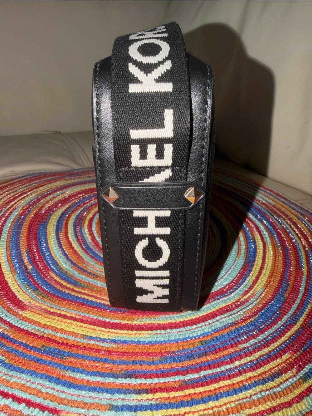 Michael Kors Black Pebbled Leather Crossbody with Logo Strap#110